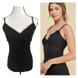 Guess Black Lace Chemise with V-Cut Neckline